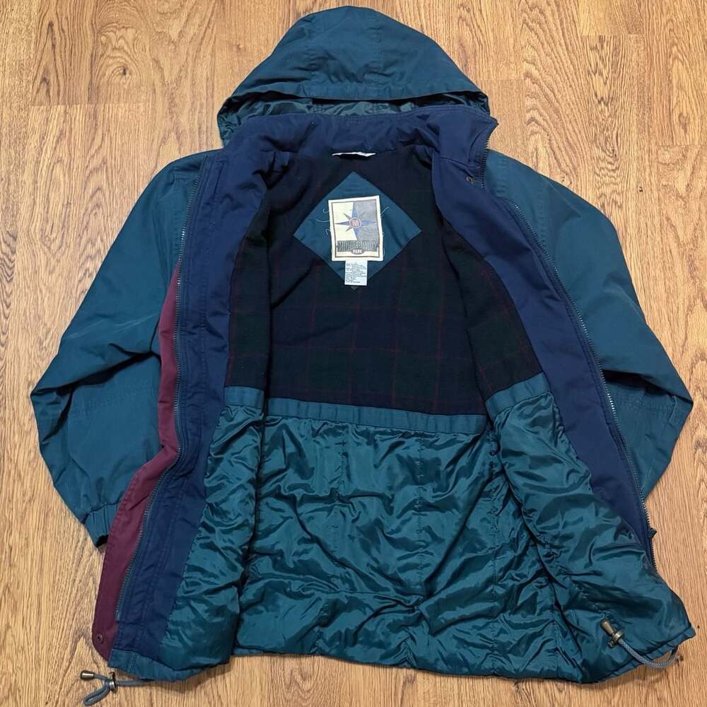 Vintage Middlebrook Park Hooded Plaid Lined Teal Green Jacket Large